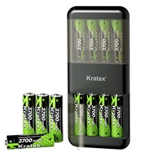 Kratax 3700mWh AA Rechargeable Lithium Batteries with Charger, 12pack high Ca...