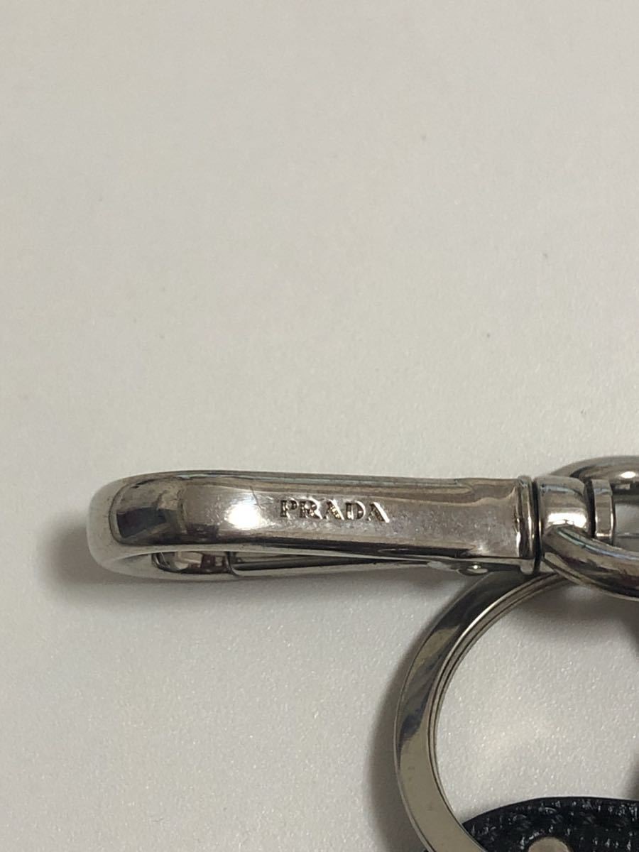 PRADA  Leather Black Heart Leather Bag Charm Key Holder Silver Studs Logo Plate thumbnail 5