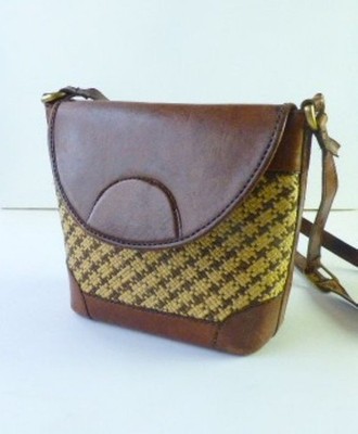 Vintage Inge Christopher Leder Rattan Geflecht Schulterriemen Handtasche
