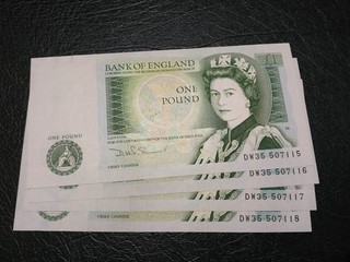 ENGLAND 4 x 1 Pound CONSECUTIVE Somerset 1981 UNC
