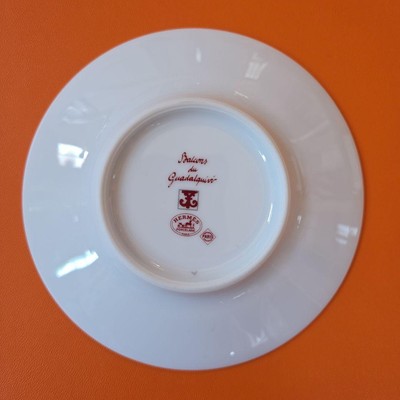 HERMES Guadalquivir Red White Pattern Porcelain Saucer Set of 4