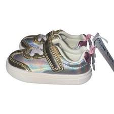 NWT Carters Toddler Girl Shoes Sz 4 Holographic with Gold Trim Easy On Walking