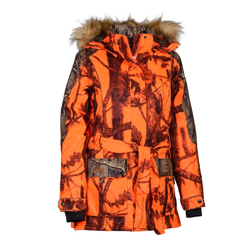 Veste femme Grand Nord Percussion camouflage orange pour battue hivernale et grand froid