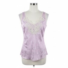 Amanda Smith Cami Tank TopM Pink Satin Floral Jacquard Lace Fairy Y2K Vintage