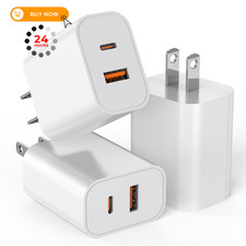 USB C Charger Block, 3Pack 20W Dual Port C Wall A C, White