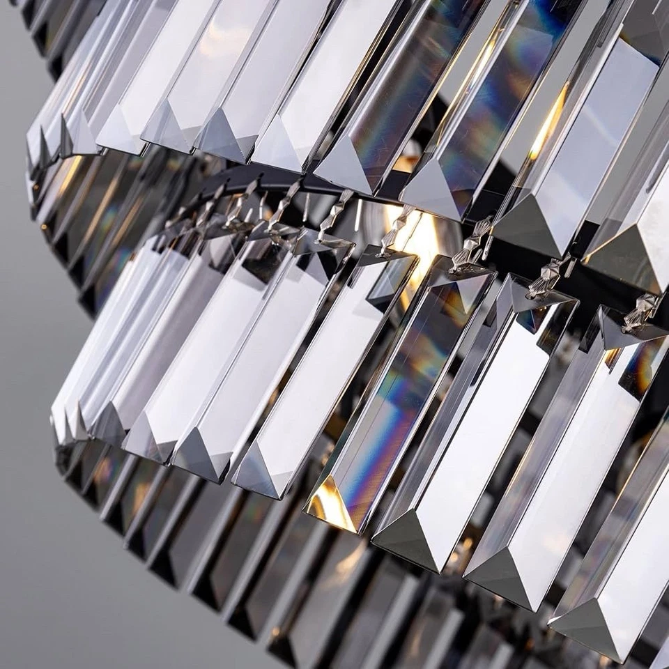 29” Farmhouse Crystal Chandelier, Black 6-Light Round Pendant for Dining Room - Image 3 of 4