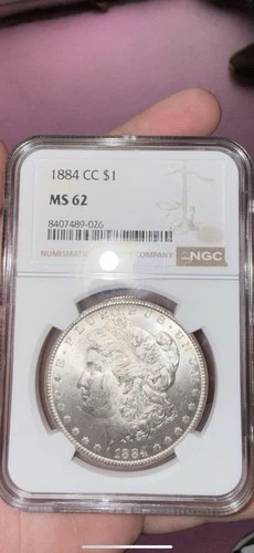 1884-CC $1 Morgan Silver Dollar Carson City Mint, NGC MS62 Grade