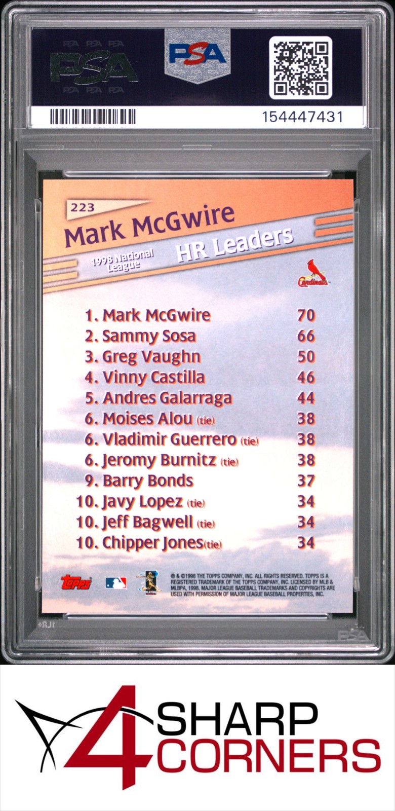 1999 TOPPS #223 MARK McGWIRE CARDINALS PSA 10 view 2