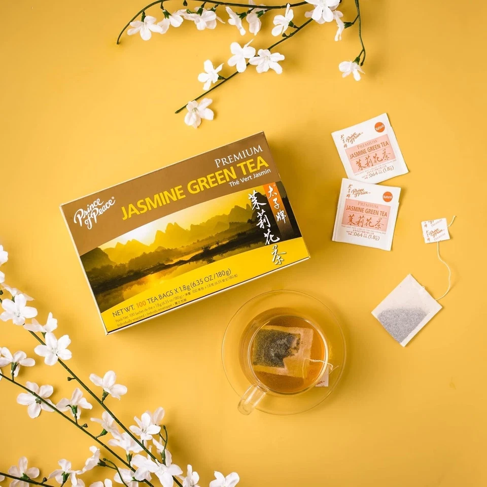 100 bolsitas de té X 6 cajas, té verde jazmín premium, Príncipe de la Paz, 6,35 oz/180 g Foto 2 de 4