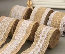 Lace Burlap Ribbon Natural Jute Hessian Wedding Party lot of 12. Sewing Supply