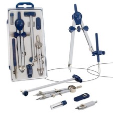 7-Piece Geometry Set - Metal Compass with Wheel and Lock - Precision Drawing ...
