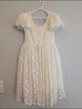 Ivory Lace Short Sleeve Fit-and-Flare Girl's Sz 7 Party Formal Dress
