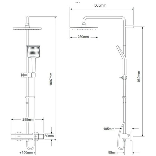 Mira Honesty ERD Mixer Shower Thermostatic Chrome 250mm Head Square 1.1901.002 - Picture 7 of 19