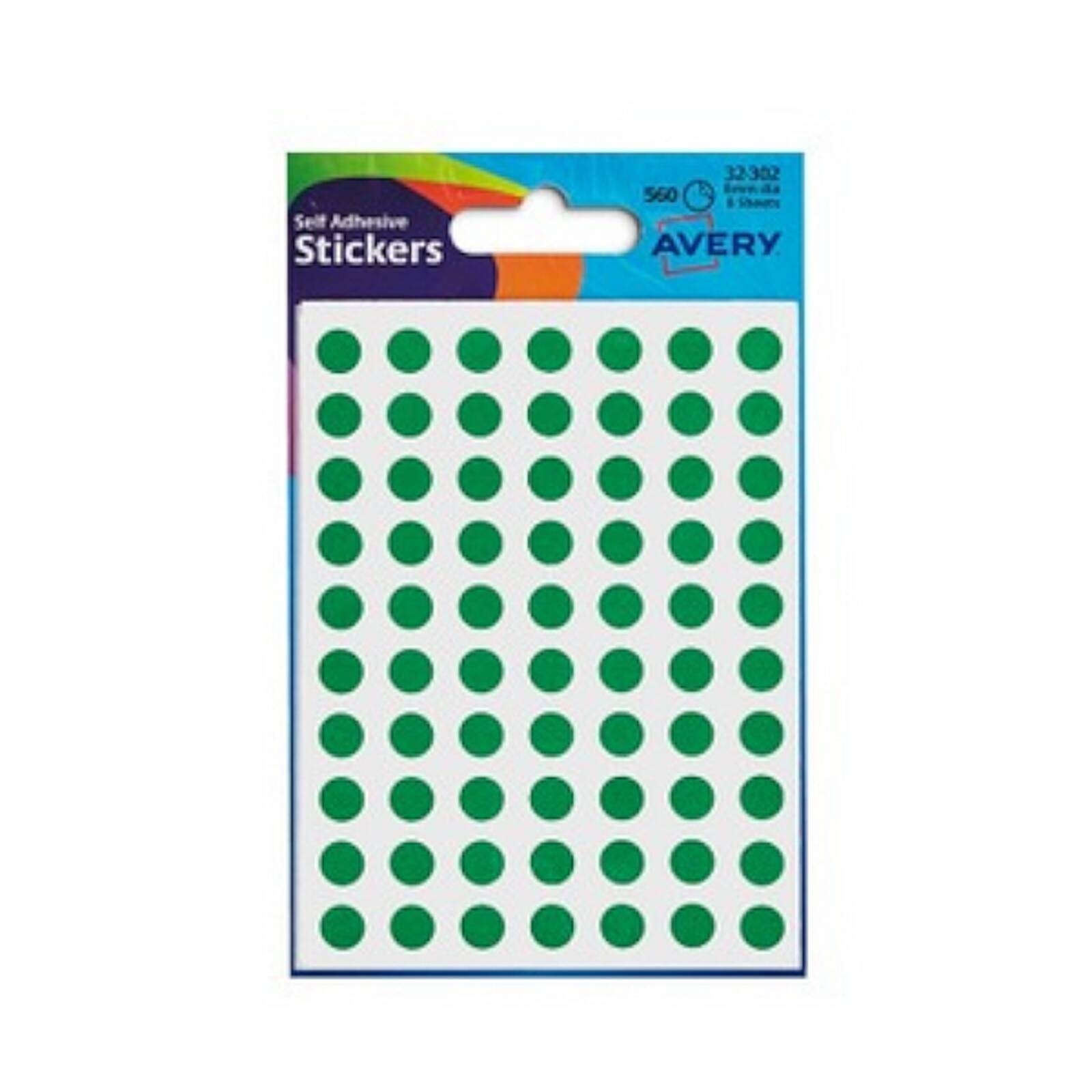 Avery Coloured Label Round 8mm Diameter Green (Pack 10 x 560 Labels / 5600 label