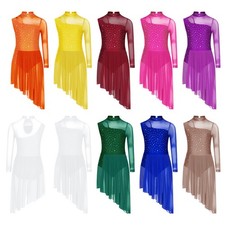 Kids Girls Leotard Figure Skating Dress Jumpsuit Dresses Rhinestones Dancewear