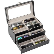ProCase 3-layer Sunglasses Storage Organizer, 18 Slots Leather 18-Slot, Black