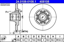 2x ATE Bremsscheibe 24010801081 Renault Clio 2 Renault Megane 1 Hinterachse