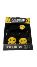 Joe Boxer Women's Smiley Face Slipper Hat Gift Set Black Size 6/7