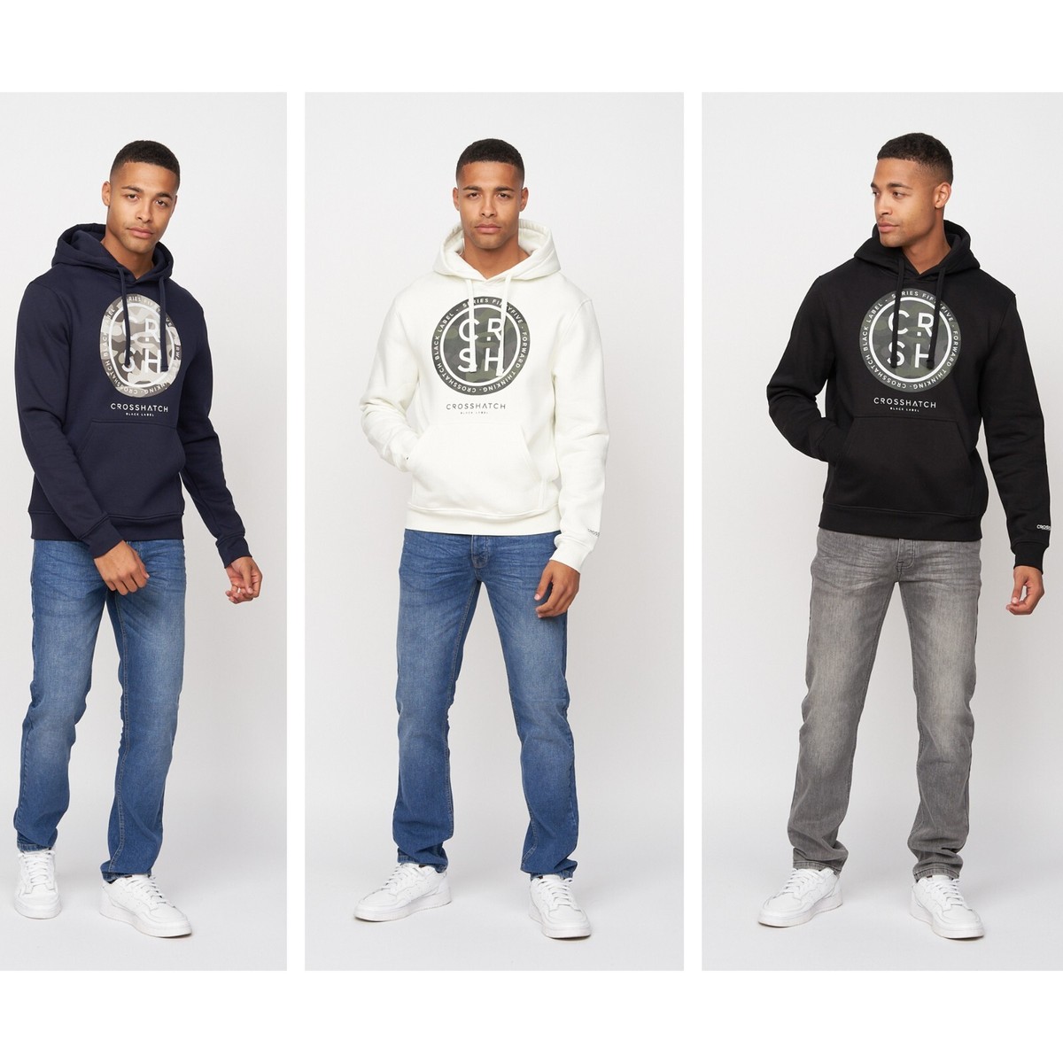 Mens Crosshatch Hoodie Cotton Jumper Long Sleeve Hooded Sweater Pullover Top