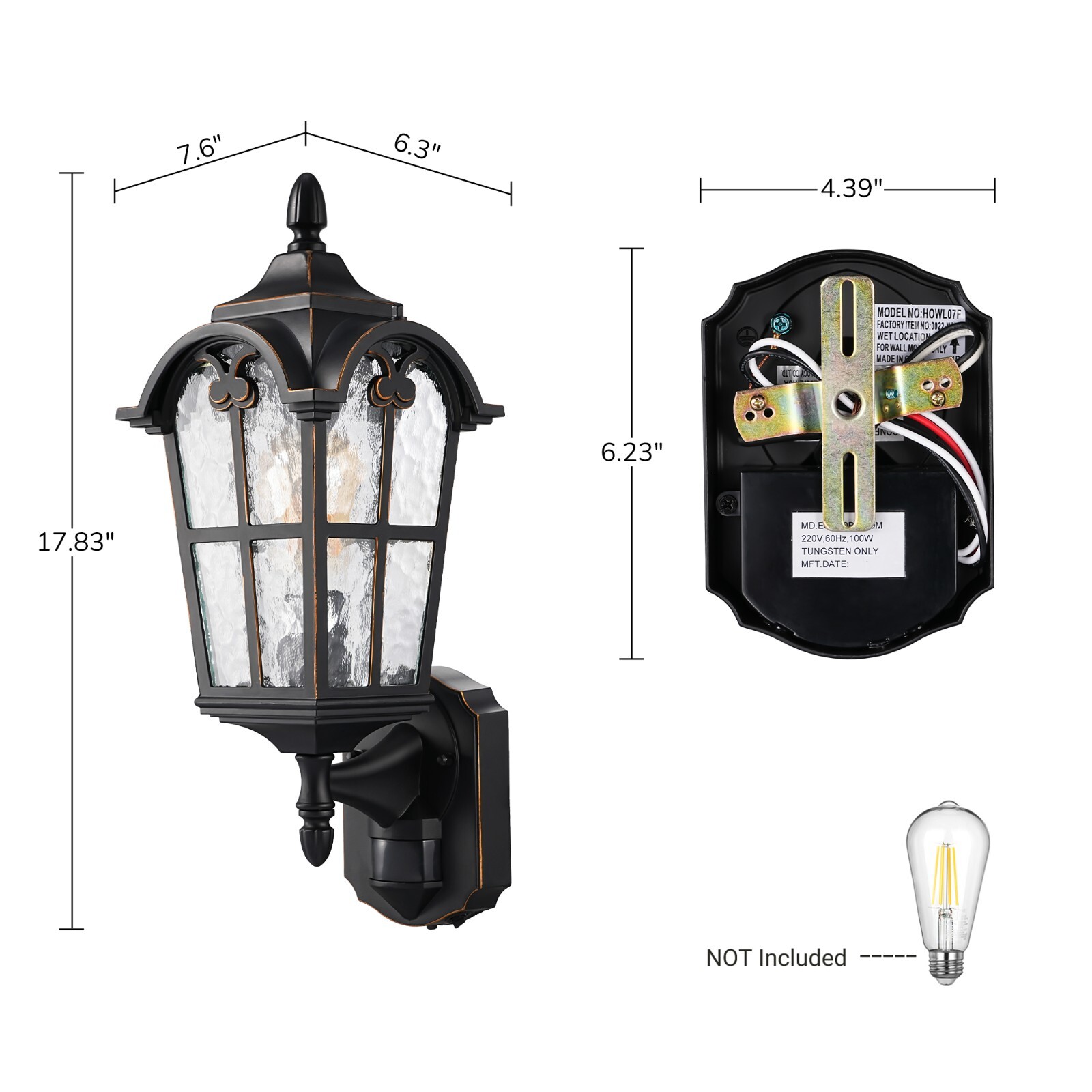 EDISHINE Outdoor Wall Light with Dusk to Dawn and Motion Sensor Waterproof