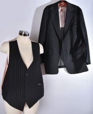 1960s Black Pinstripe Suit Jacket  Vest SET Blazer Men  s 1970's Vintage zoot