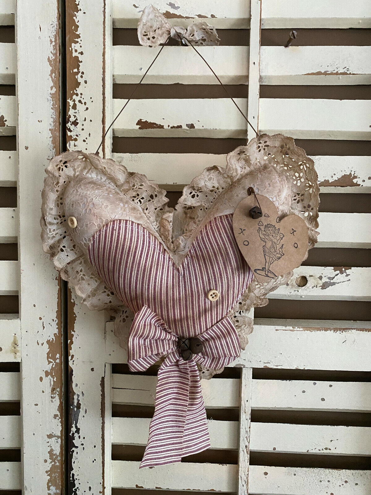 FoLk Art PrimiTive VinTage VALENTINE GrunGy Hanger HEART Door GreeTer Decoration
