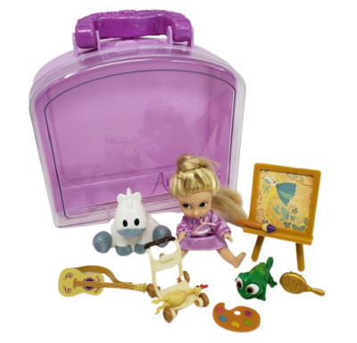 5'' DISNEY ANIMATORS COLLECTION MINI DOLL RAPUNZEL TANGLED PLAY SET w CARRY CASE