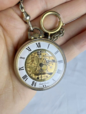 Vintage Everswiss Skeleton Open Face Gold Tone 17 Jewels Pocket Watch Parts Only