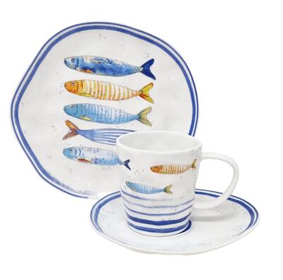 Kaffeeservice  6 Personen 18tlg Fische Maritim BORD DE MER EASY LIFE