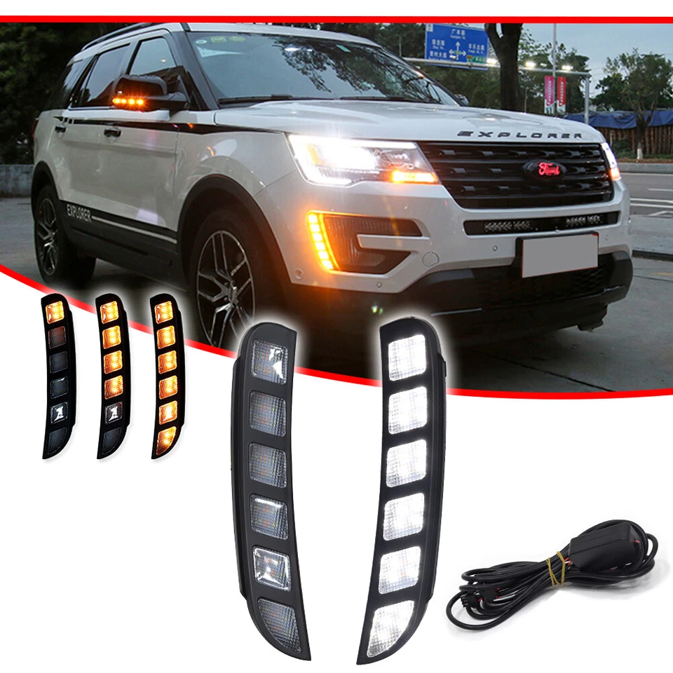Clear Lens Sequential LED DRL Lights W/ Turn Signal Kit Fits Ford Explorer 16-19 - Image 3 of 4