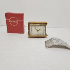 Semca Clock Co Germany Vintage Travel Folding Alarm Clock In Leather Case READ