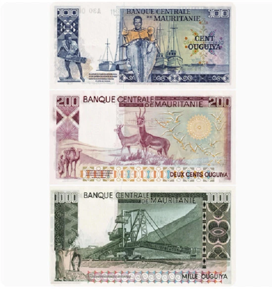 Mauritania SET 3 UNC 100 200 1000 Ouguiya 1975 1977 P 3A 3B 3C Banknotes UNC NEW - Image 2 of 3