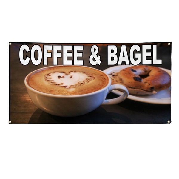 Banner de vinilo varios tamaños café y bagel comida feria restaurante café mercado