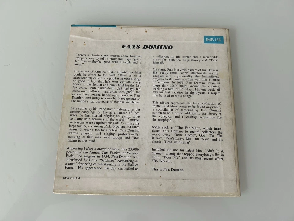 1956 FATS DOMINO США EP с фото CVR рок и роллин'..IMPERIAL 138 темно-красный ярлык - Изображение 4 из 4
