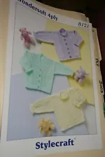 Stylecraft Knitting Pattern 8121 Wondersoft 4Ply Baby Sweaters 12-22"
