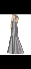 Alfred Sung Dress D734 Quarry Silver Bowed Open Back Sz 18 Holiday Party Formal