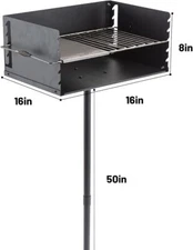 Park-Style Charcoal Grill Heavy Duty Steel Outdoor BBQ Grill & Grate Single Post