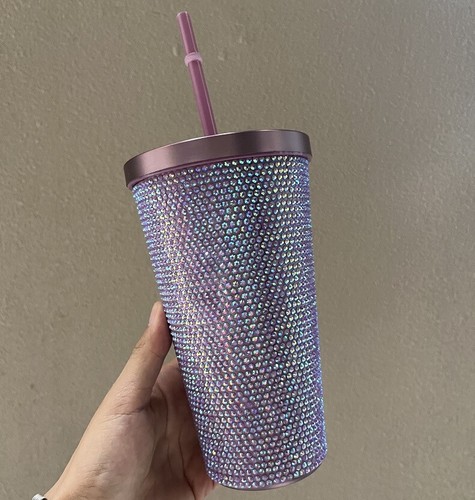 NEW STARBUCKS Pink Purple BLING Rhinestone Stainless Steel Cold Cup 16oz Tumbler - Picture 6 of 10