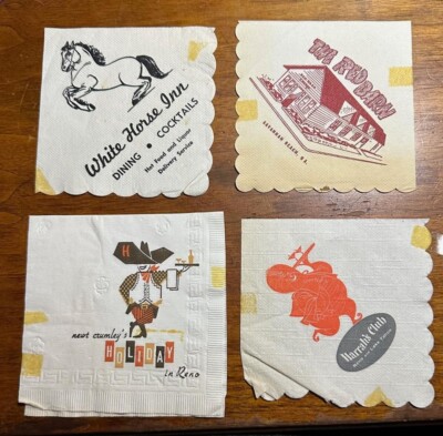 1940 - 1950's Vintage Cocktail Napkin Lot - Holiday Reno Harrah's Club Red Barn