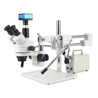 AmScope 7X-45X Trinocular Stereo Boom Microscope+4K 8MP HDMI Camera+2x Fiber LED