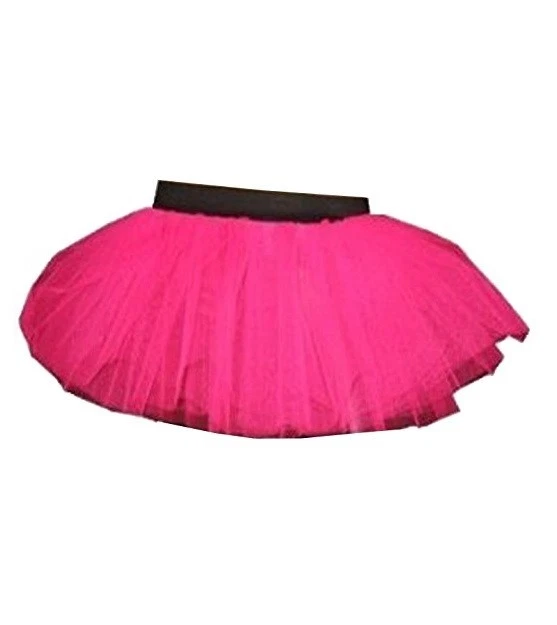 Girls Neon UV 80's Hot Pink 3 Layers Tutu Skirt Hen Night Rave Fancy Dress Dance - Image 3 of 3