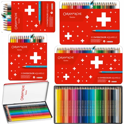 Caran d'Ache Swisscolor Water Soluble Colour Pencils Tins of 12 18 30 40