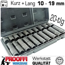 20-tlg Kraft Schlagschrauber Stecknuss 1/2" Steckschlüssel 10 - 19mm Kurz + Lang