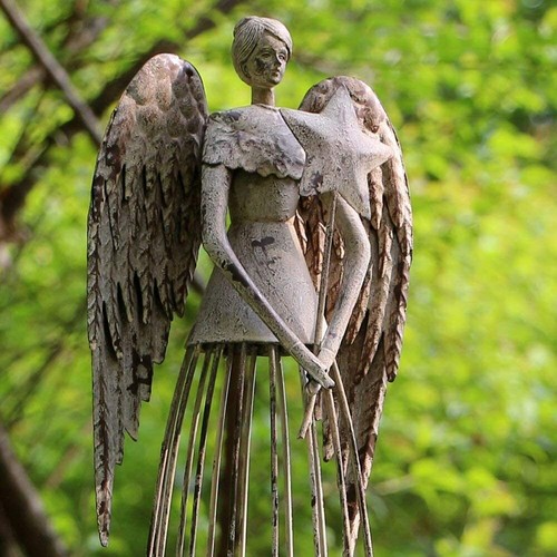 Antiqued Praying Metal Garden Angel Statue with Hooks, Indoor Outdoor Yard decor - Picture 15 of 25