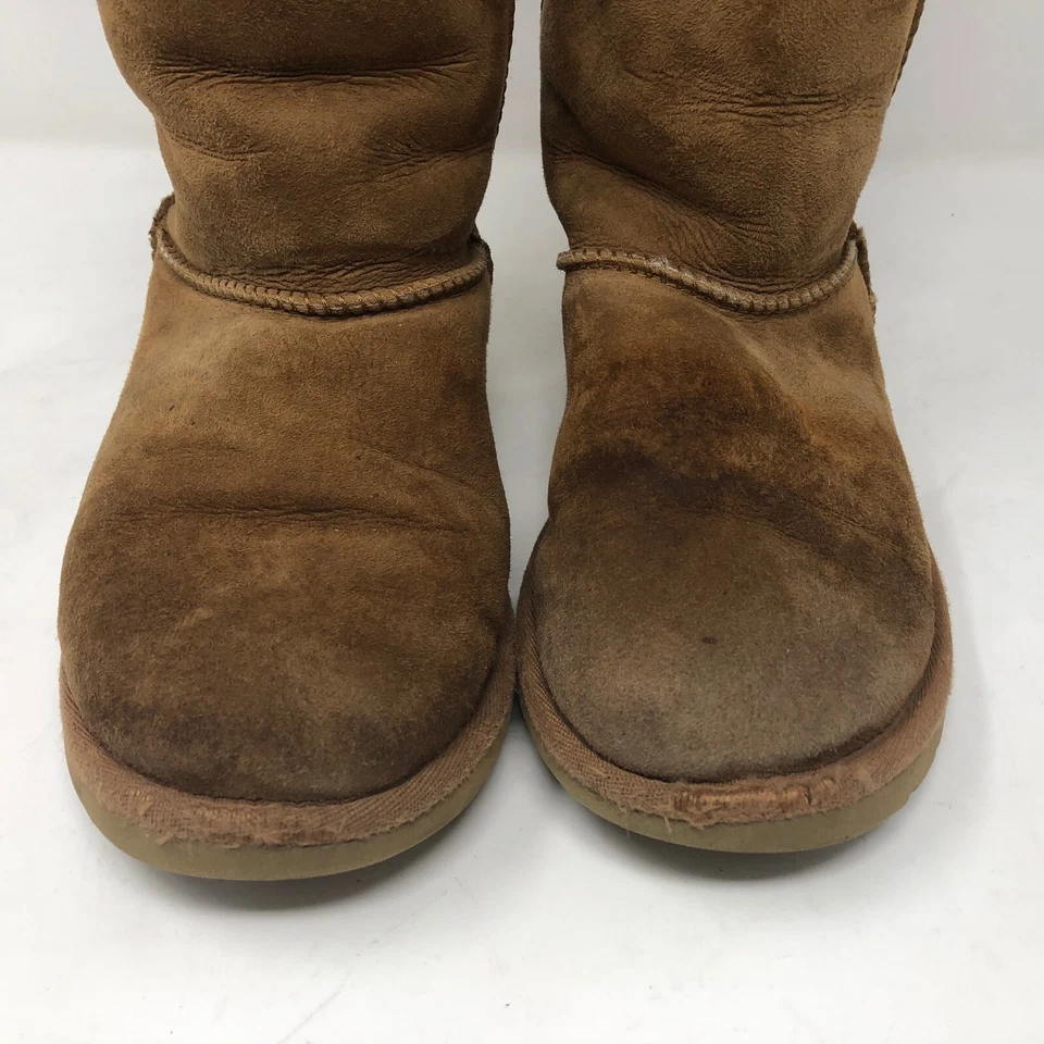 Ugg Womens Nubuck Leather Calf High Slip On Boots Size 7 Sherpa Lined Winter - Image 3 of 4