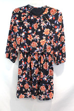 Eliza J Dress size 4 Navy Blue Floral Lined Elastic Waist Ruffle Hem Zip