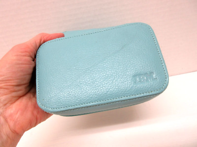 IBM x FOSSIL Genuine Leather Blue Zip-Around Compact Travel Jewelry Case
