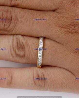 0.90 CT Princess Cut Moissanite Half Eternity Band Ring 14K Yellow Gold Plated