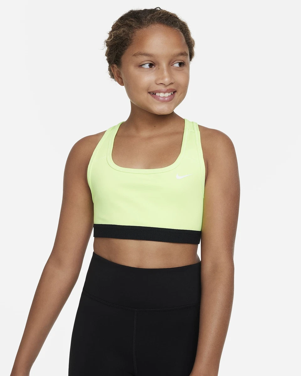 New Nike Swoosh Big Kids' (Girls') Sports Bra Large, Lime Green