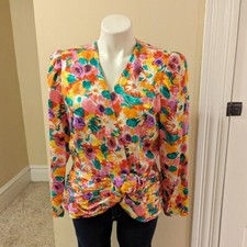 Vintage bright pink, orange, green and purple silk floral blazer size L